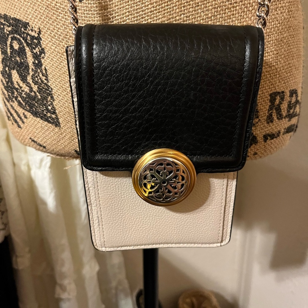 Brighton Ferrara Collection Black and Cream Crossbody Bag with Gold Detail